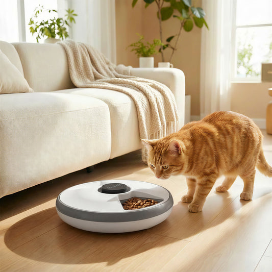 PawHut Automatic Cat Feeder Programmable Timer for Dry Wet Food Cat Food Dispenser with Ice Pack for 6 Meals