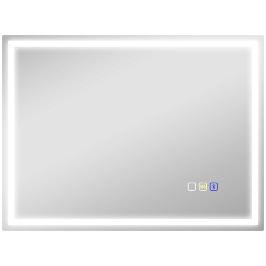 HOMCOM 60 x 80 cm Anti-Fog LED Bathroom Mirror, with Bluetooth - Silver Tone