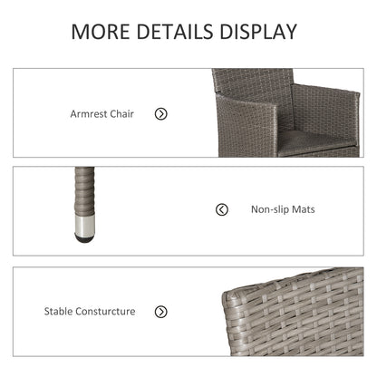 Outsunny 2 Pieces Outdoor PE Rattan Dining Chairs Set with Cushion, Garden Armchair with Armrests, High Backrest, Metal Frame Patio Wicker Furniture, Grey
