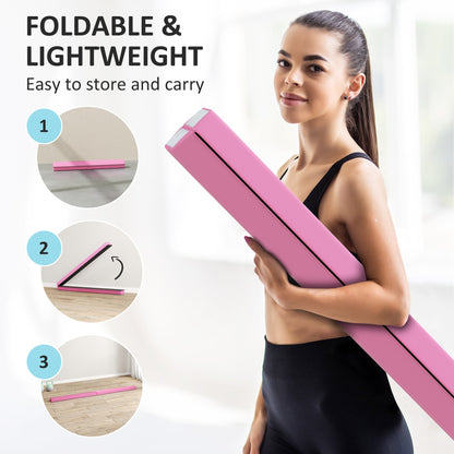 SPORTNOW 7.7ft Folding Gymnastics Beam, Floor Balance Beam for Kids with Anti-Slip Base, Gymnastics Equipment for Home, Pink