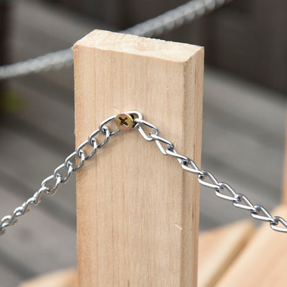 Outsunny Small Fir Wooden Garden Bridge, Arch Walkway with Metal Chain Railings for Landscape Creek Pond, Natural Wood