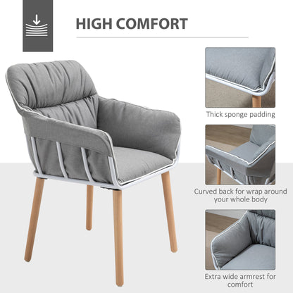 HOMCOM Contrast Piped Accent Chair Modern Home Seat w/ Thick Padding Wood Legs Foot Pads Modern Leisure Armchair Bedroom Lounge Conservatory Grey White