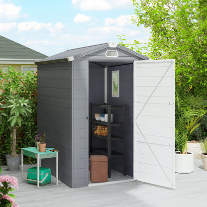 Outsunny 4.4ft x 6.2ft Aluminium Frame and Plastic Wall Shed, with Foundation - Grey
