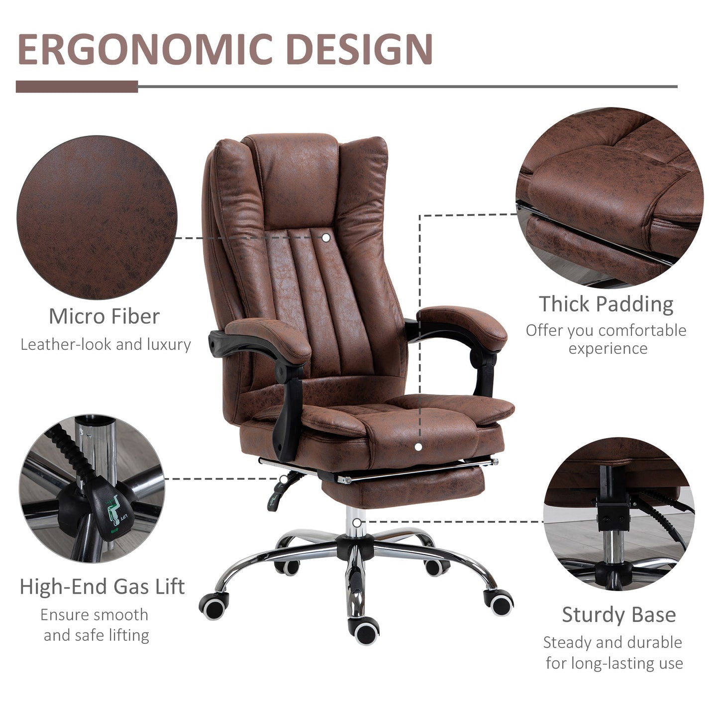 Vinsetto Executive Office Chair Computer Swivel Chair for Home with Arm, Footrest, Brown