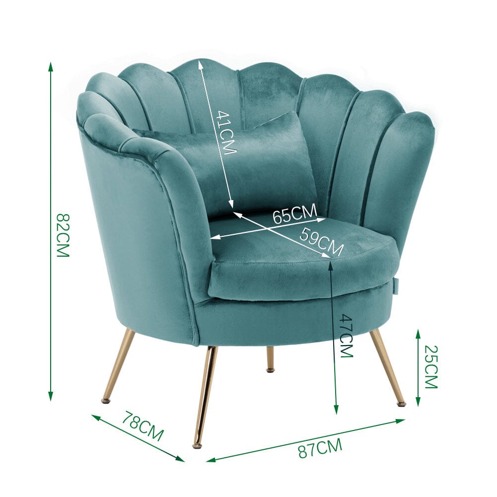 Velvet Upholstered Scalloped Lotus-like Chair with Metal Legs