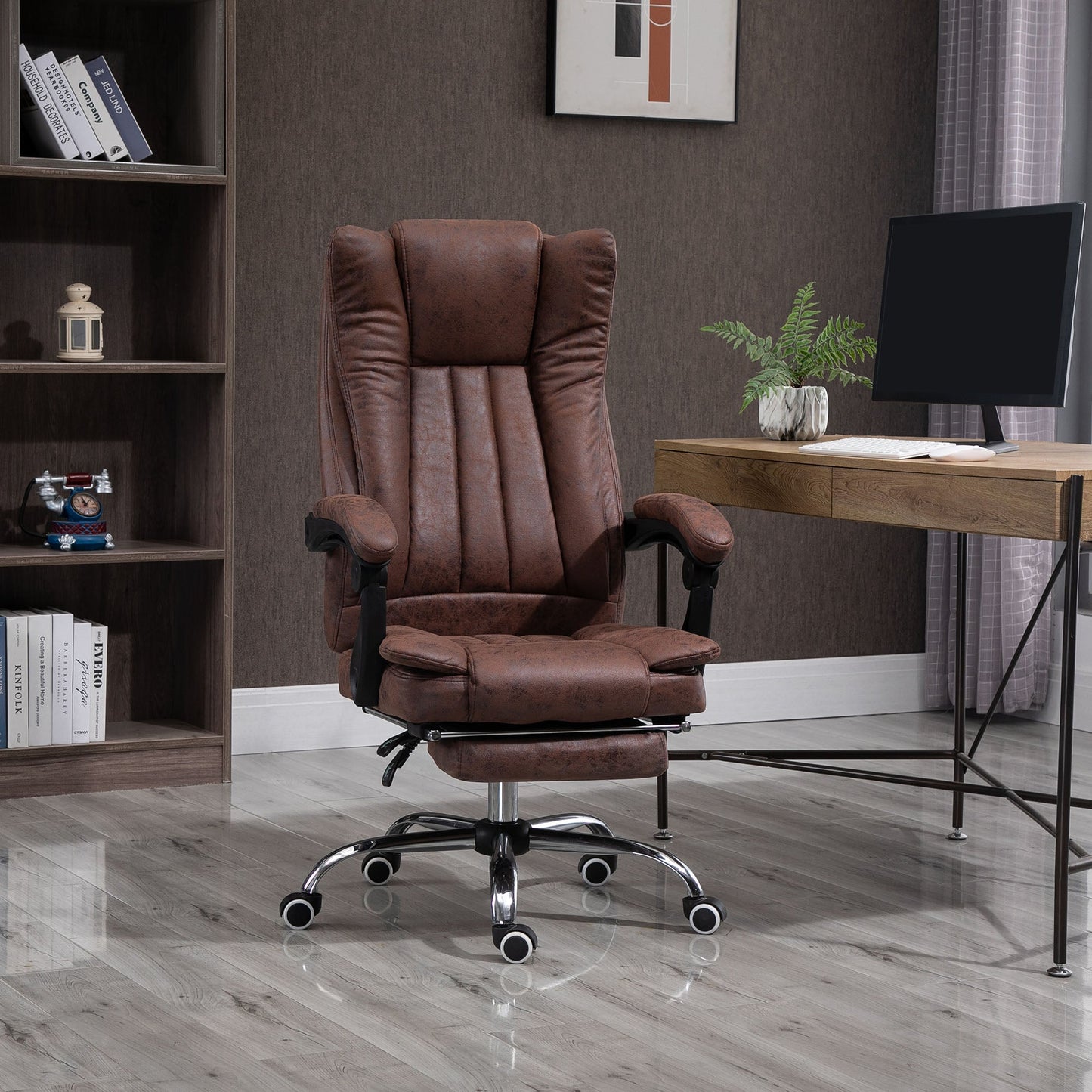 Vinsetto Executive Office Chair Computer Swivel Chair for Home with Arm, Footrest, Brown