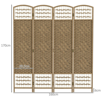 HOMCOM 4 Panel Folding Room Divider, Privacy Screen, Paravent Partition Separator for Living Room, Bedroom, Natural