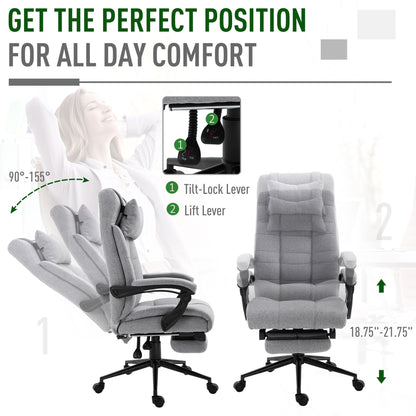 Vinsetto Ergonomic Office Desk Chair Adjustable Height Rolling Swivel w/Armrest Light Grey