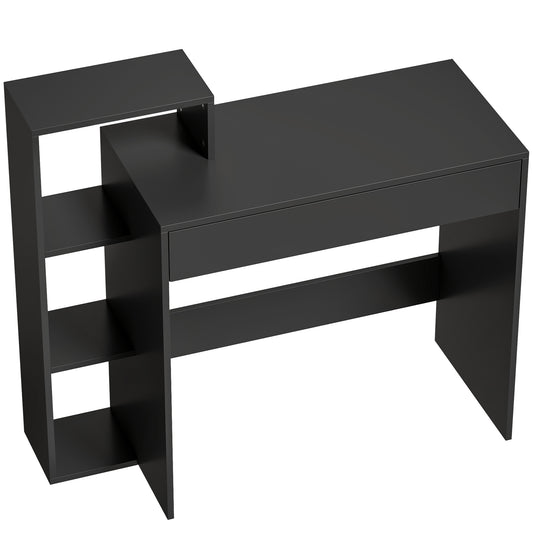 HOMCOM Desk with Storage, Computer Desk with 3 Open Shelves and Drawer, Workstation, Computer Table, Black
