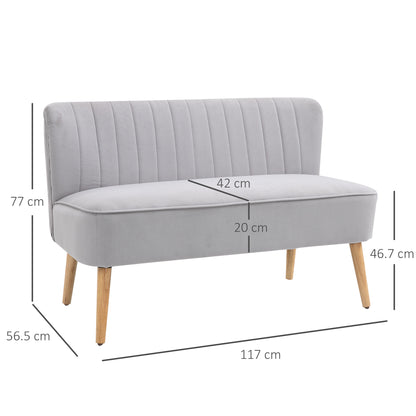HOMCOM Modern Velvet Double Seat Sofa w/ Wood Frame Foam Padding Soft Comfortable Compact Couch Light Grey