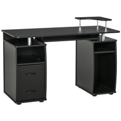 HOMCOM Study Desk Writing Table for Home Office, Student Workstation with Drawers, Sliding Shelf and Storage, Black