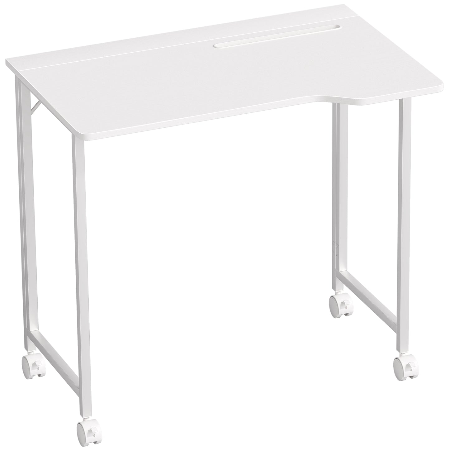 HOMCOM Small Folding Desk, with Wheels - White Wood-Effect