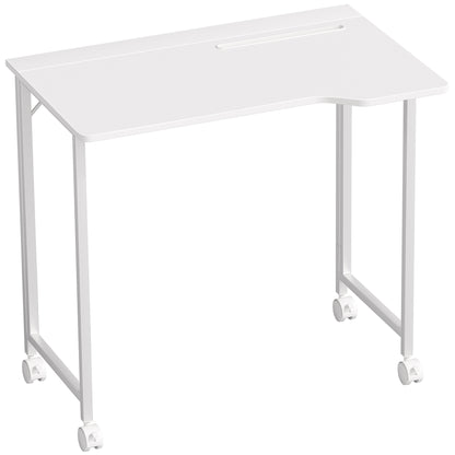 HOMCOM Small Folding Desk, with Wheels - White Wood-Effect