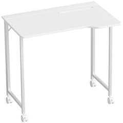 HOMCOM Small Folding Desk, with Wheels - White Wood-Effect