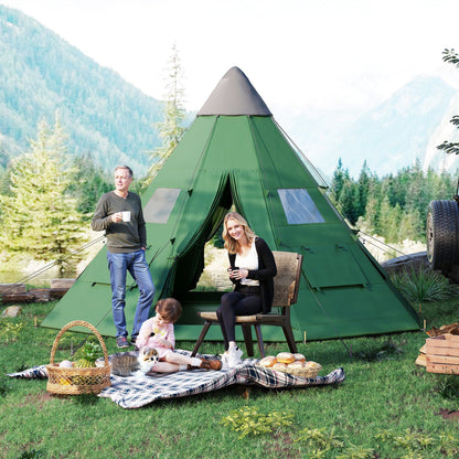Outsunny 6 Men Tipi Tent with Carry Bag - Green