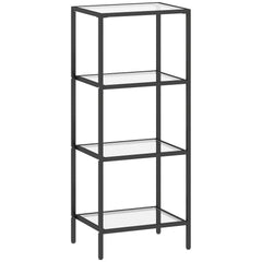 HOMCOM 4-Tier Shelving Unit, Glass Shelf, Vertical Storage Shelf for Living Room, Home Office, Bedroom, Bathroom, Black