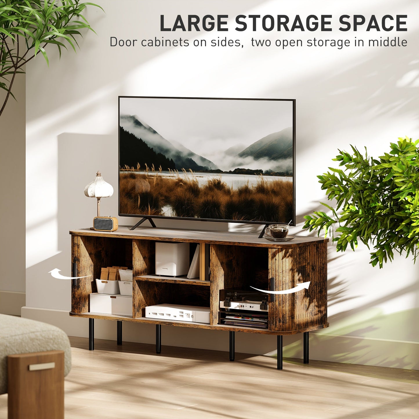 HOMCOM TV Stand Cabinet for TVs up to 55 Inches, TV Unit with Storage Shelves and Cupboard for Living Room, Rustic Brown