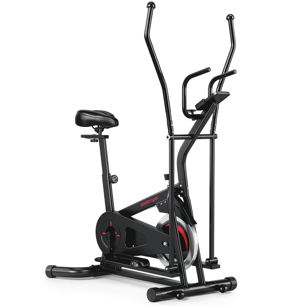 SPORTNOW 2 in 1 Elliptical Cross Trainer for Home with Adjustable Resistance & Seat, Bluetooth App, LCD Monitor, Wheels