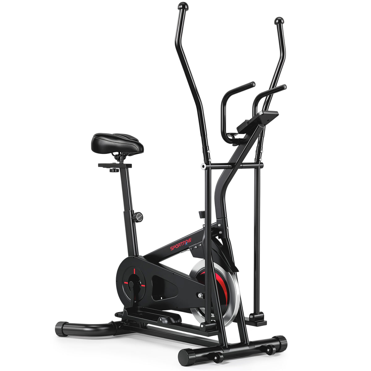 SPORTNOW 2 in 1 Elliptical Cross Trainer for Home with Adjustable Resistance & Seat, Bluetooth App, LCD Monitor, Wheels