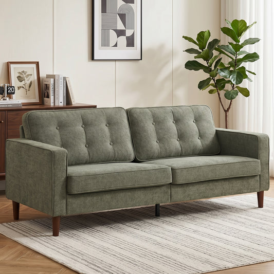 HOMCOM 3 Seater Sofa Button Tufted Upholstered Couch with Wood Legs for Living Room, Green