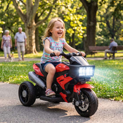 AIYAPLAY Kids Electric Motorcycle Ride-On Toy, 3-Wheel Battery-Operated Motorbike with Horn, Toddler Ride On Bike, Red