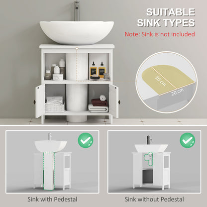 kleankin Pedestal Under Sink Cabinet with Double Doors, Modern Bathroom Vanity Storage Unit with Shelves, White