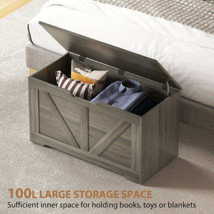 HOMCOM 100L Home Storage Box, with Safety Hinges - Charcoal Grey