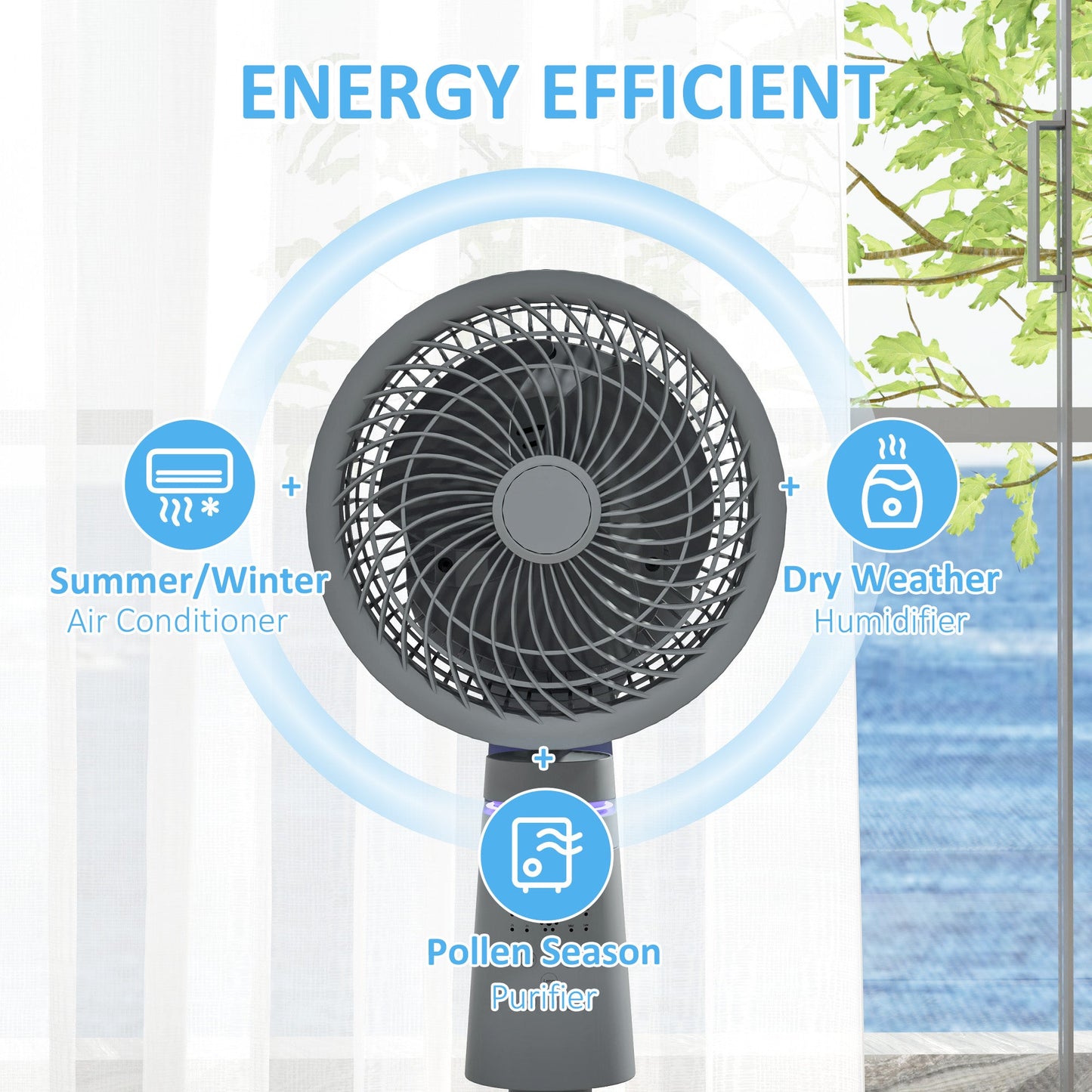 HOMCOM Pedestal Air Circulation Fan with Oscillating, Light Off, Grey