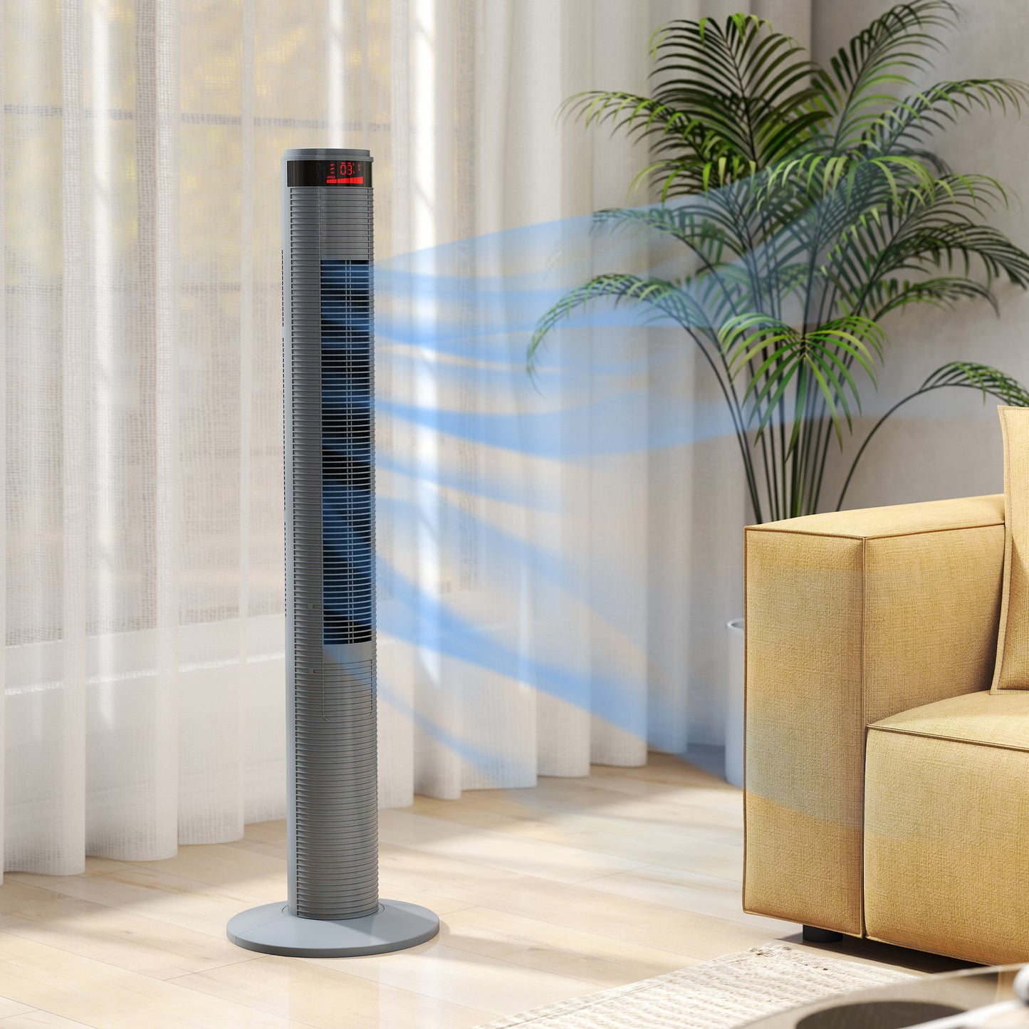 HOMCOM Oscillating Tower Fan Remote Control 3 Speed Modes Cooling Machine, Grey