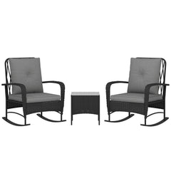 Outsunny Three-Piece Rocking Chair Rattan Bistro Set - Black