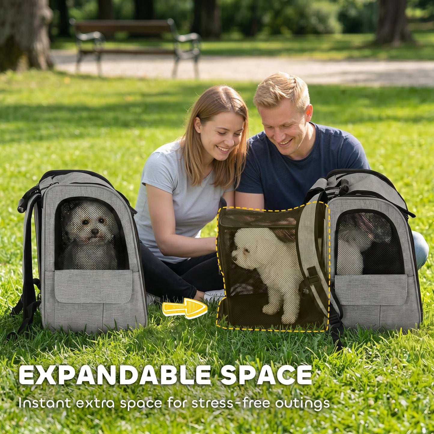 PawHut Dog Carrier Backpack Expandable, Breathable Pet Carrier Bag for Small Puppy Cat with Reflective Strip for Travel Hiking