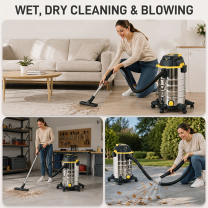 HOMCOM 1400W Vacuum Cleaner, 3-in-1 Wet and Dry Vacuum Cleaner with Blowing Mode and 30L Stainless Steel Tank, Yellow