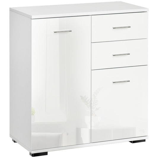 HOMCOM Sideboard, Modern Storage Cabinet with 2 Drawers, 2 Doors and Adjustable Shelf, Kitchen Cabinet for Living Room, Dining Room, High Gloss White