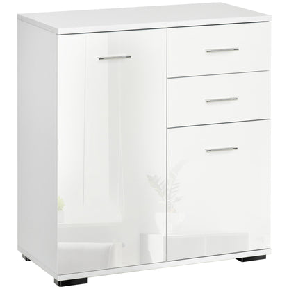 HOMCOM Sideboard, Modern Storage Cabinet with 2 Drawers, 2 Doors and Adjustable Shelf, Kitchen Cabinet for Living Room, Dining Room, High Gloss White