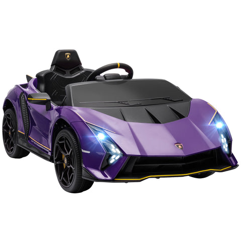 AIYAPLAY 12V Lamborghini Autentica Licensed Kids Electric Car with Remote Control, Four Suspension Wheels, Soft Start, Purple