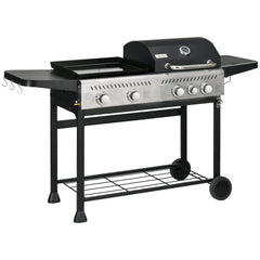 Outsunny 12kW Deluxe Duo Gas BBQ, with Grill, Plancha and Side Burner - Black