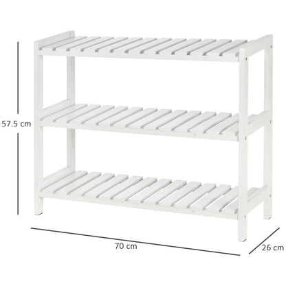 HOMCOM 3-Tier Shoe Rack Wood Frame Slatted Shelves Spacious Open Hygienic Storage Home Hallway Furniture Family Guests 70L x 26W x 57.5H cm - White