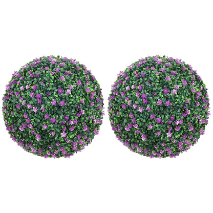 HOMCOM Set of Two Artificial Boxwood Balls Plants - Purple