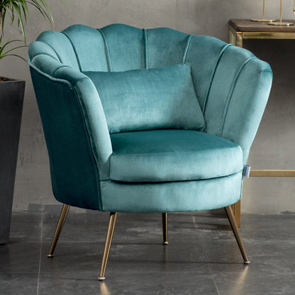 Velvet Upholstered Scalloped Lotus-like Chair with Metal Legs