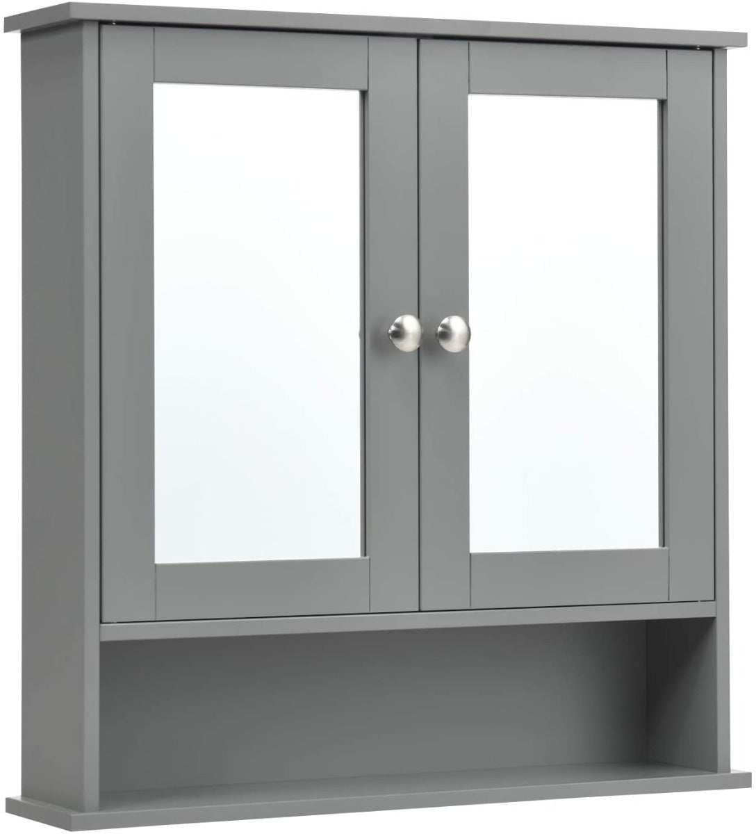 Wooden Hanging Medicine Organizer with Mirror and Adjustable Shelf-Grey