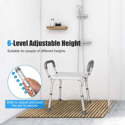Bath Chair Shower Bench with Detachable Padded Arms-Grey