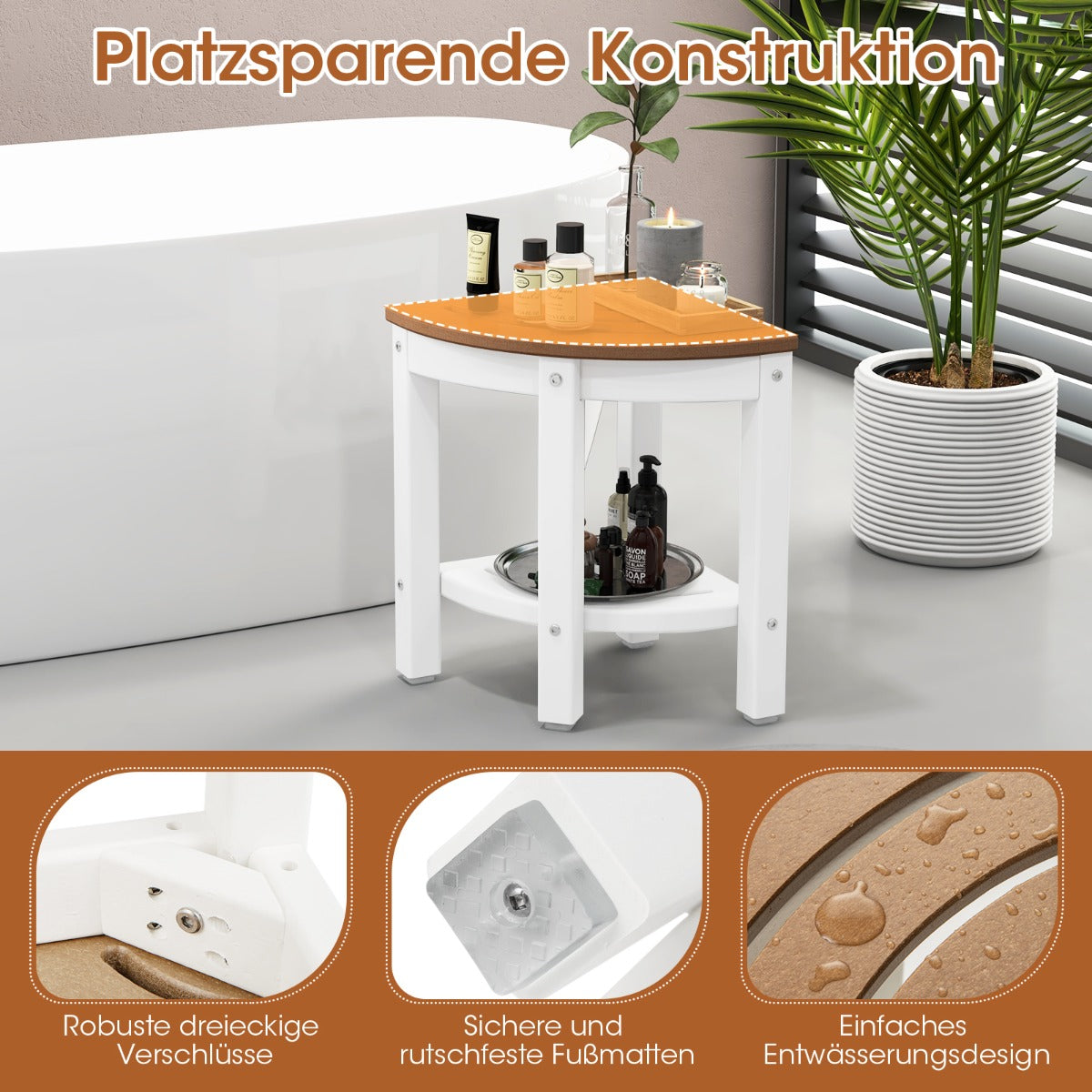 Corner Shower Bench Stool with Storage Shelf for Shaving Legs