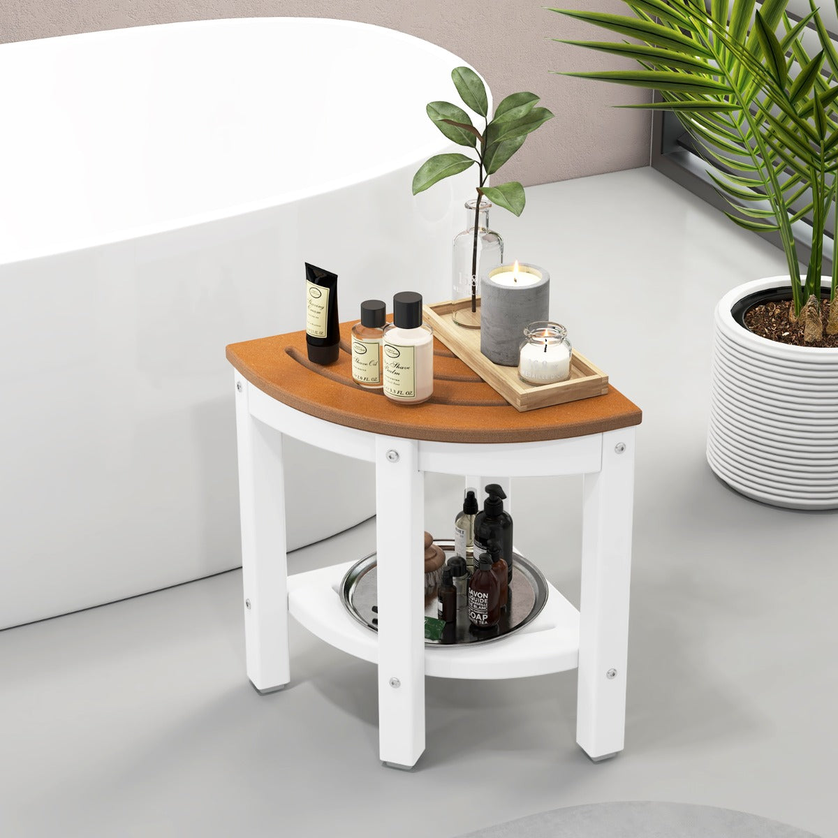 Corner Shower Bench Stool with Storage Shelf for Shaving Legs