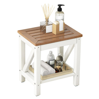 2-tier Waterproof Shower Bench with Storage Shelf-Brown
