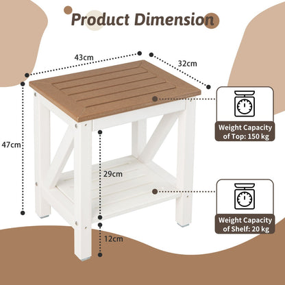 2-tier Waterproof Shower Bench with Storage Shelf-Brown