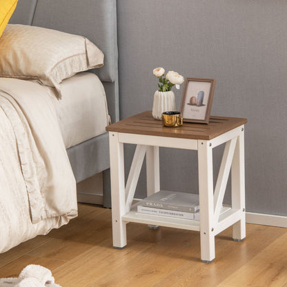 2-tier Waterproof Shower Bench with Storage Shelf-Brown