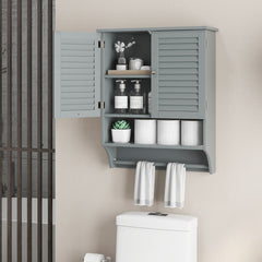 2-Doors Bathroom Wall-Mounted Medicine Cabinet with Towel Bar-Gray