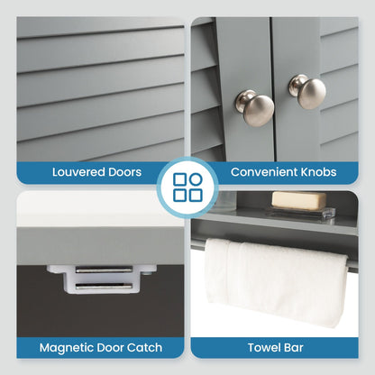 2-Doors Bathroom Wall-Mounted Medicine Cabinet with Towel Bar-Gray
