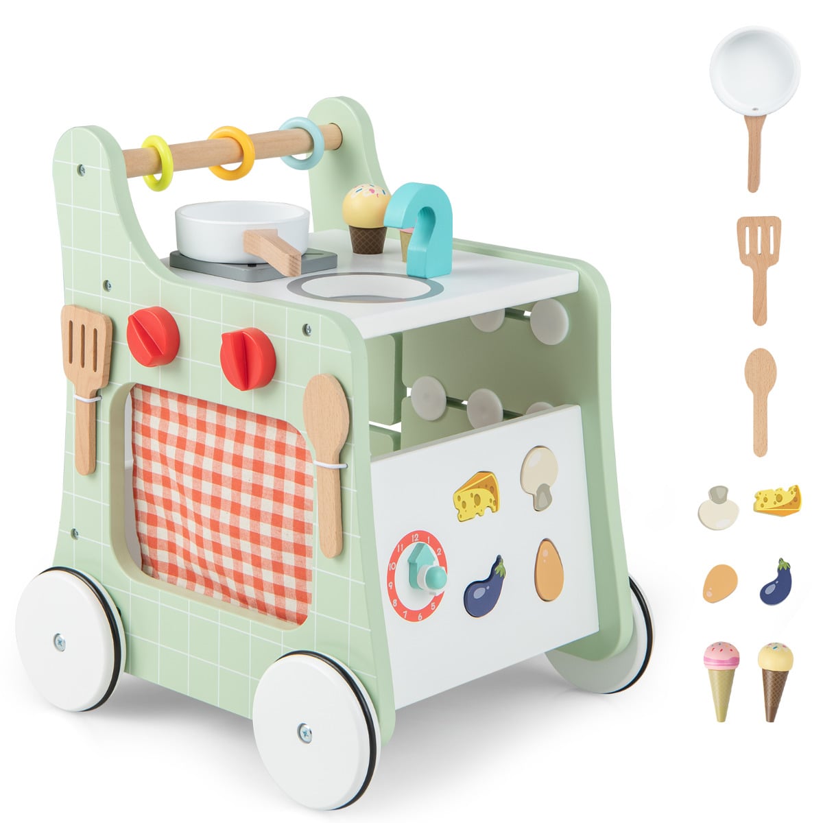 Baby Activity Play Set with Playpen Wooden Walker and Foam Climber