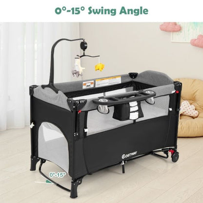 5-in-1 Convertible Baby Bed with Changing Table &amp; Storage Bag Black